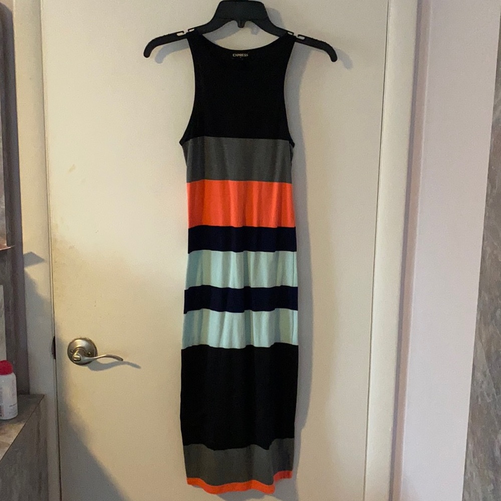 Express Midi Form Fitted Multicolor Striped Dress - image 1